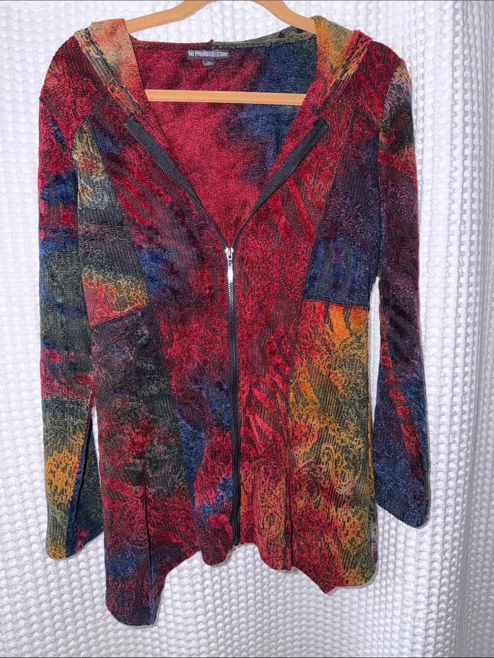 The Pyramid Collection Red and Blue Gradient Knit Hoodie